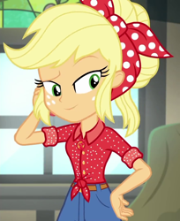 Size: 880x1080 | Tagged: safe, screencap, character:applejack, equestria girls:rollercoaster of friendship, g4, my little pony:equestria girls, cropped, female, solo