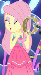 Size: 545x985 | Tagged: safe, screencap, character:fluttershy, equestria girls:spring breakdown, g4, my little pony:equestria girls, all good (song), cropped, cute, musical instrument, shyabetes, sleeveless, tambourine