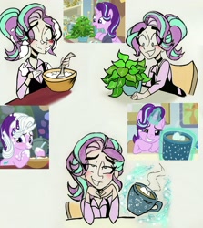 Size: 2607x2929 | Tagged: safe, artist:citi, screencap, character:phyllis, character:starlight glimmer, species:human, species:pony, species:unicorn, episode:a horse shoe-in, episode:every little thing she does, episode:marks for effort, g4, my little pony: friendship is magic, empathy cocoa, female, humanized, magic, mare, scene interpretation, screencap reference, telekinesis, traditional art