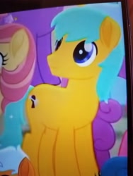 Size: 3024x4032 | Tagged: safe, screencap, character:lockpick, species:earth pony, species:pony, friendship is magic: rainbow roadtrip, g4, my little pony: friendship is magic, background pony, cropped, lockpick (character), low quality, male, photo, picture of a screen, solo focus, stallion