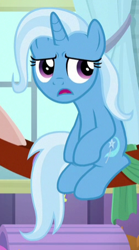 Size: 251x453 | Tagged: safe, screencap, character:trixie, episode:a horse shoe-in, g4, my little pony: friendship is magic, cropped, sitting up, solo