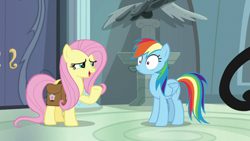 Size: 1920x1080 | Tagged: safe, screencap, character:fluttershy, character:rainbow dash, species:pegasus, species:pony, episode:daring doubt, g4, my little pony: friendship is magic, bag, hoof in air, saddle bag