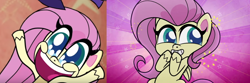 Size: 2174x720 | Tagged: safe, screencap, character:fluttershy, species:pegasus, species:pony, g4.5, my little pony:pony life, comparison, cropped, cute, exuberant airdancer fluttershy, female, mare, shyabetes, solo