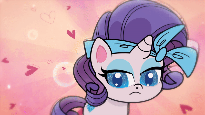 Size: 800x450 | Tagged: safe, screencap, character:fancypants, character:rarity, species:pony, species:unicorn, ship:raripants, episode:bad thing no. 3, g4.5, my little pony:pony life, spoiler:pony life s01e05, :o, animated, bandana, blushing, facial hair, female, implied raripants, male, mare, moustache, open mouth, shipping, shipping fuel, slow motion, stallion, straight