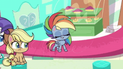 Size: 1920x1080 | Tagged: safe, screencap, character:applejack, character:rainbow dash, character:rarity, species:earth pony, species:pegasus, species:pony, species:unicorn, episode:the best of the worst, g4.5, my little pony:pony life, spoiler:pony life s01e02, animated, sound, webm