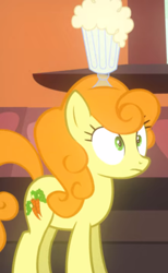 Size: 690x1123 | Tagged: safe, screencap, character:carrot top, character:golden harvest, species:earth pony, species:pony, episode:mmmystery on the friendship express, g4, my little pony: friendship is magic, background pony, cropped, female, food, mare, solo, sundae, wide eyes