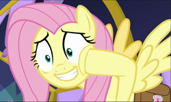 Size: 1205x723 | Tagged: safe, screencap, character:fluttershy, species:pegasus, species:pony, episode:a health of information, g4, my little pony: friendship is magic, bag, cheek squish, close-up, cropped, cute, saddle bag, shrunken pupils, shyabetes, smiling, solo, squishy cheeks