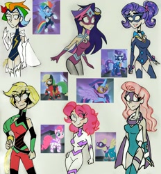 Size: 2472x2662 | Tagged: safe, alternate version, artist:citi, screencap, character:applejack, character:fili-second, character:fluttershy, character:masked matter-horn, character:mistress marevelous, character:pinkie pie, character:radiance, character:rainbow dash, character:rarity, character:saddle rager, character:twilight sparkle, character:twilight sparkle (alicorn), character:zapp, species:alicorn, species:human, species:pony, episode:power ponies, g4, my little pony: friendship is magic, alternate hairstyle, humanized, mane six, scene interpretation, screencap reference, traditional art