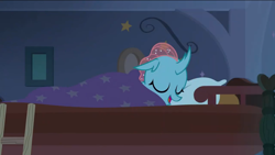 Size: 1136x640 | Tagged: safe, screencap, character:ocellus, species:changedling, species:changeling, species:reformed changeling, episode:2-4-6 greaaat, season 9, bed, cuddly, cute, cuteling, cuteness overload, dawwww, dhx is trying to murder us, diaocelles, eyes closed, female, hasbro is trying to murder us, hnnng, huggable, ladder, pillow, sleeping, smiling, snoring, solo, weapons-grade cute