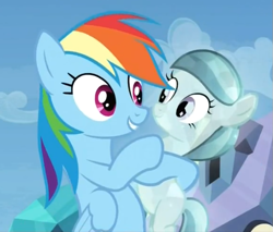 Size: 649x552 | Tagged: safe, screencap, character:glass slipper, character:rainbow dash, species:crystal pony, species:pony, episode:games ponies play, g4, my little pony: friendship is magic, filly, hug