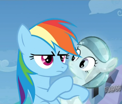 Size: 948x810 | Tagged: safe, screencap, character:glass slipper, character:rainbow dash, species:crystal pony, species:pony, episode:games ponies play, g4, my little pony: friendship is magic, determined, holding a pony