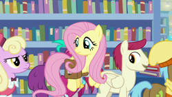 Size: 1920x1080 | Tagged: safe, screencap, character:fluttershy, character:luckette, character:pinot noir, character:sugar maple, species:earth pony, species:pegasus, species:pony, episode:daring doubt, g4, my little pony: friendship is magic, background pony, bag, female, flying, friendship student, male, mare, saddle bag, stallion