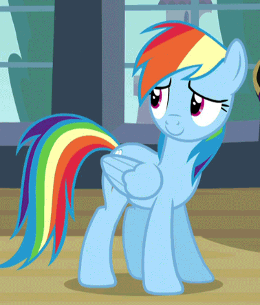 Size: 378x444 | Tagged: safe, screencap, character:rainbow dash, species:pegasus, species:pony, episode:rarity investigates, g4, my little pony: friendship is magic, animated, blush sticker, blushing, cropped, cute, dashabetes, female, mare, smiling, solo