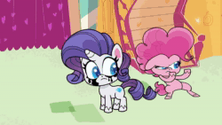 Size: 1920x1080 | Tagged: safe, screencap, character:gummy, character:pinkie pie, character:rarity, species:earth pony, species:pony, species:unicorn, episode:bad thing no. 3, g4.5, my little pony:pony life, spoiler:pony life s01e05, animated, apple, baguette, basket, bipedal, bread, crying, food, sound, webm