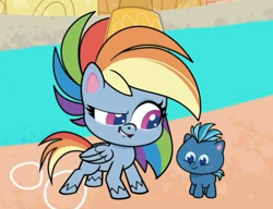 Size: 600x460 | Tagged: safe, screencap, character:rainbow dash, species:earth pony, species:pegasus, species:pony, episode:the best of the worst, g4.5, my little pony:pony life, spoiler:pony life s01e02, colt, cropped, duo, lip bite, male, smallfry, smol