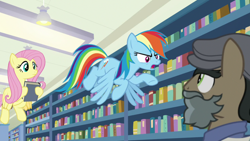 Size: 1920x1080 | Tagged: safe, screencap, character:doctor caballeron, character:fluttershy, character:rainbow dash, episode:daring doubt, g4, my little pony: friendship is magic, groom q.q. martingale