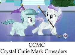 Size: 638x478 | Tagged: safe, screencap, character:apple bloom, character:glass slipper, character:hope, character:scootaloo, character:sweetie belle, species:crystal pony, species:pony, episode:games ponies play, g4, my little pony: friendship is magic, crystal empire, cutie mark crusaders, image macro, meme