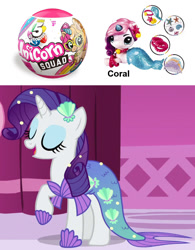 Size: 900x1152 | Tagged: safe, screencap, character:rarity, species:pony, species:unicorn, episode:scare master, g4, my little pony: friendship is magic, clothing, costume, mermaid, mermarity, merpony, photo, toy, zuru 5 surprise