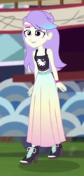 Size: 287x600 | Tagged: safe, screencap, equestria girls:sunset's backstage pass, g4, my little pony:equestria girls, clothing, cropped, female, high heels, long skirt, shoes, skirt, sleeveless, snow flower, solo, tank top, toes