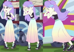 Size: 1311x912 | Tagged: safe, screencap, equestria girls:sunset's backstage pass, g4, my little pony:equestria girls, cropped, crying, food truck, heartbreak, running away, sad, sleeveless, snow flower