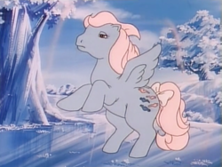 Size: 1000x753 | Tagged: safe, screencap, character:wind whistler, species:pegasus, species:pony, episode:the glass princess, g1, my little pony 'n friends, female, glass, lidded eyes, mare, rearing, solo, tree