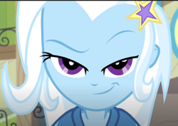 Size: 540x383 | Tagged: safe, screencap, character:trixie, equestria girls:forgotten friendship, g4, my little pony:equestria girls, cropped, smiling, smirk, solo