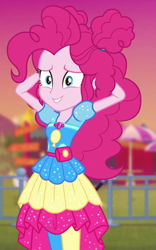Size: 593x950 | Tagged: safe, screencap, character:pinkie pie, equestria girls:sunset's backstage pass, g4, my little pony:equestria girls, cropped, female, geode of sugar bombs, magical geodes, music festival outfit, solo