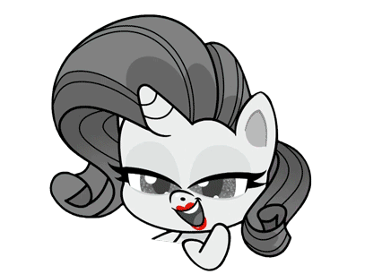 Size: 426x306 | Tagged: safe, screencap, character:rarity, episode:princess probz, g4.5, my little pony:pony life, spoiler:pony life s01e01, animated, black and white, cute, grayscale, heart, lips, lipstick, monochrome, playing with hair, pretty, red lipstick, simple background, smooch, transparent background