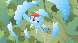 Size: 1280x720 | Tagged: safe, screencap, character:rainbow dash, species:pegasus, species:pony, episode:lesson zero, g4, my little pony: friendship is magic, apple, apple tree, cloud, safety goggles, solo, tree
