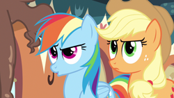 Size: 1280x720 | Tagged: safe, screencap, character:applejack, character:rainbow dash, episode:over a barrel, g4, my little pony: friendship is magic, duo, duo female, female
