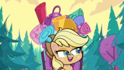 Size: 1920x1080 | Tagged: safe, screencap, character:applejack, character:fluttershy, character:rainbow dash, character:rarity, species:earth pony, species:pegasus, species:pony, species:unicorn, episode:a camping we will go, g4.5, my little pony:pony life, spoiler:pony life s01e15, animated, animation error, missing wing, mole (animal), river, sound, webm