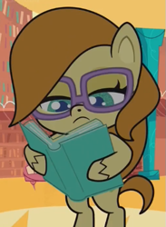 Size: 373x510 | Tagged: safe, screencap, character:caramel latte, species:pony, episode:cute-pocalypse meow, g4.5, my little pony:pony life, spoiler:pony life s01e03, bipedal, glasses, library, solo
