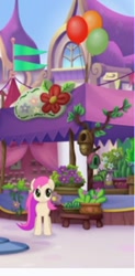 Size: 208x424 | Tagged: safe, screencap, species:earth pony, species:pony, g4, my little pony: the movie (2017), background pony, balloon, cropped, female, fuchsia orchid, mare, we got this together