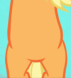 Size: 854x937 | Tagged: safe, screencap, character:applejack, species:earth pony, species:pony, episode:applejack's day off, belly, bipedal, cropped, crotch, featureless crotch, hind legs, pictures of bellies, solo