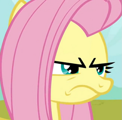Size: 659x648 | Tagged: safe, screencap, character:fluttershy, species:pegasus, species:pony, cropped, episode needed, frown, peeved, solo