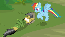 Size: 1920x1080 | Tagged: safe, screencap, character:daring do, character:rainbow dash, species:pegasus, species:pony, episode:daring doubt, g4, my little pony: friendship is magic, bondage, eyes closed, gritted teeth, tied up