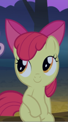 Size: 399x709 | Tagged: safe, screencap, character:apple bloom, species:earth pony, species:pony, episode:sleepless in ponyville, g4, my little pony: friendship is magic, adorabloom, cropped, cute, sitting, smiling, solo