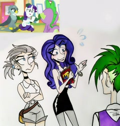 Size: 2778x2904 | Tagged: safe, artist:citi, screencap, character:gabby, character:rarity, character:spike, species:dragon, species:human, episode:dragon dropped, g4, my little pony: friendship is magic, humanized, scene interpretation, screencap reference, traditional art, winged spike