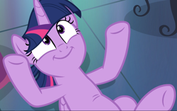 Size: 1500x939 | Tagged: safe, screencap, character:twilight sparkle, character:twilight sparkle (alicorn), species:alicorn, species:pony, episode:a health of information, g4, my little pony: friendship is magic, cropped, cute, excited, laying on ground, solo, twiabetes