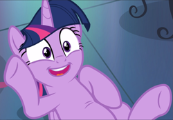 Size: 1351x939 | Tagged: safe, screencap, character:twilight sparkle, character:twilight sparkle (alicorn), species:alicorn, species:pony, episode:a health of information, g4, my little pony: friendship is magic, cropped, cute, excited, laying on ground, smiling, solo, twiabetes