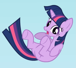 Size: 645x582 | Tagged: safe, screencap, character:twilight sparkle, character:twilight sparkle (unicorn), species:pony, species:unicorn, episode:the ticket master, g4, my little pony: friendship is magic, adorable distress, belly, cropped, cute, falling, midair, open mouth, solo, twiabetes