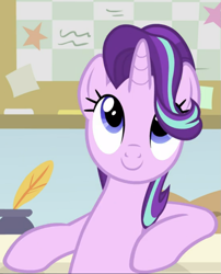 Size: 713x883 | Tagged: safe, screencap, character:starlight glimmer, species:pony, species:unicorn, episode:a horse shoe-in, g4, my little pony: friendship is magic, bipedal, bipedal leaning, cropped, cute, glimmerbetes, leaning, smiling, solo