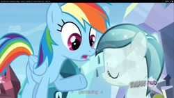 Size: 1920x1080 | Tagged: safe, screencap, character:glass slipper, character:rainbow dash, species:crystal pony, species:pony, episode:games ponies play, g4, my little pony: friendship is magic, crystal filly, gardening, youtube caption