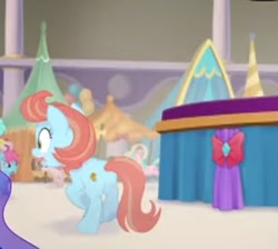 Size: 344x308 | Tagged: safe, screencap, species:earth pony, species:pony, g4, my little pony: the movie (2017), background pony, booth, canterlot, cropped, female, mare, offscreen character, running, scared, tents, unnamed character, unnamed pony