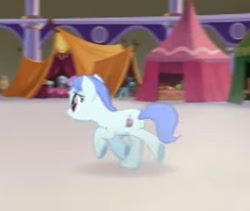 Size: 435x367 | Tagged: safe, screencap, species:earth pony, species:pony, g4, my little pony: the movie (2017), background pony, booth, canterlot, cropped, female, mare, offscreen character, running, scared, unnamed character, unnamed pony