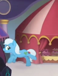 Size: 300x393 | Tagged: safe, screencap, species:earth pony, species:pony, g4, my little pony: the movie (2017), background pony, booth, canterlot, cropped, female, mare, offscreen character, running, scared, unnamed character, unnamed pony