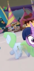 Size: 255x523 | Tagged: safe, screencap, character:twilight sparkle, species:earth pony, species:pony, g4, my little pony: the movie (2017), background pony, booth, canterlot, cropped, female, mare, running, scared, unnamed character, unnamed pony