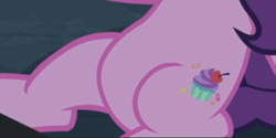 Size: 522x261 | Tagged: safe, screencap, character:sugar belle, episode:hard to say anything, g4, my little pony: friendship is magic, belly, cropped, featureless crotch, pictures of bellies, sitting, solo