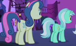 Size: 316x193 | Tagged: safe, screencap, character:bon bon, character:lyra heartstrings, character:sweetie drops, species:earth pony, species:pony, species:unicorn, episode:filli vanilli, g4, my little pony: friendship is magic, butt, cropped, female, mare, plot