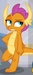 Size: 204x459 | Tagged: safe, screencap, character:smolder, episode:she's all yak, g4, my little pony: friendship is magic, bored, cropped, eyeroll, leaning, raised eyebrow, solo
